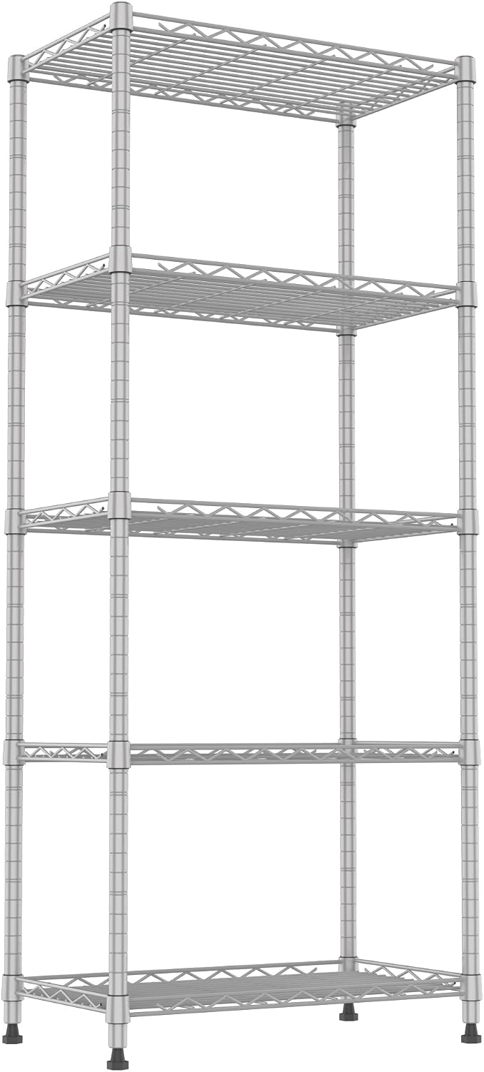 REGILLER 5-Wire Shelving Metal Storage Rack Adjustable Shelves,Standing Storage Shelf Units for Laundry Bathroom Kitchen Pantry Closet(Silver,11.8" D x 21.2" W x 53.5" H) by REGILLER