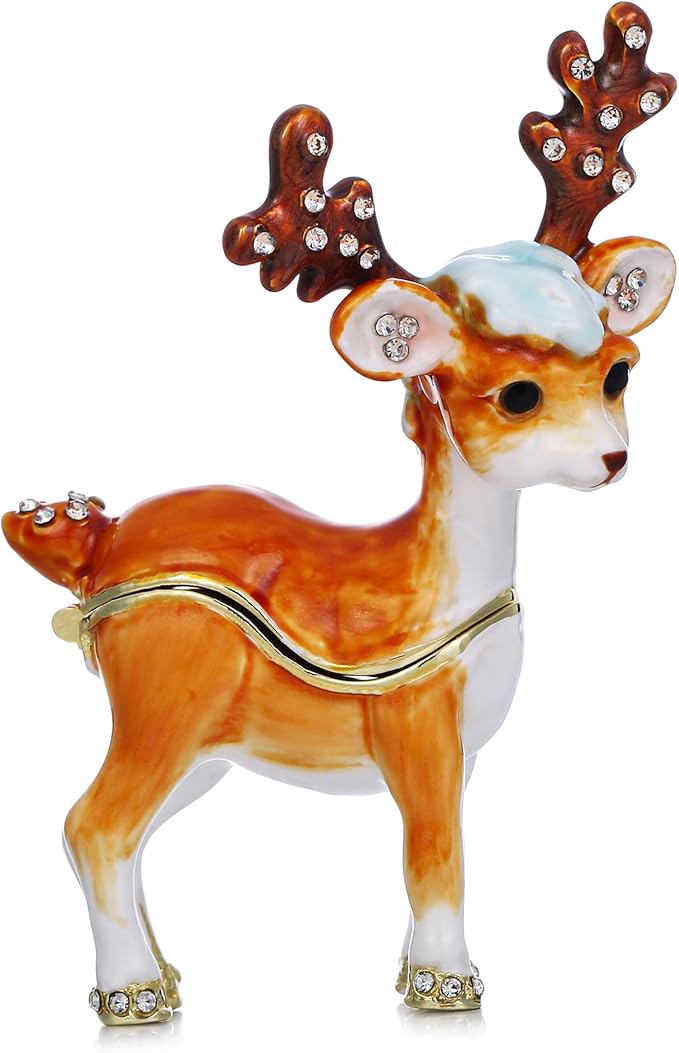 Hand Painted Animal Trinket Box for Home Decor, Hinged Jewelry Organizer Storage, Unique Personalized Collectible Keepsake Figurine Handmade Decorative Ornament Gifts (Sika Deer) by AzurtLCX
