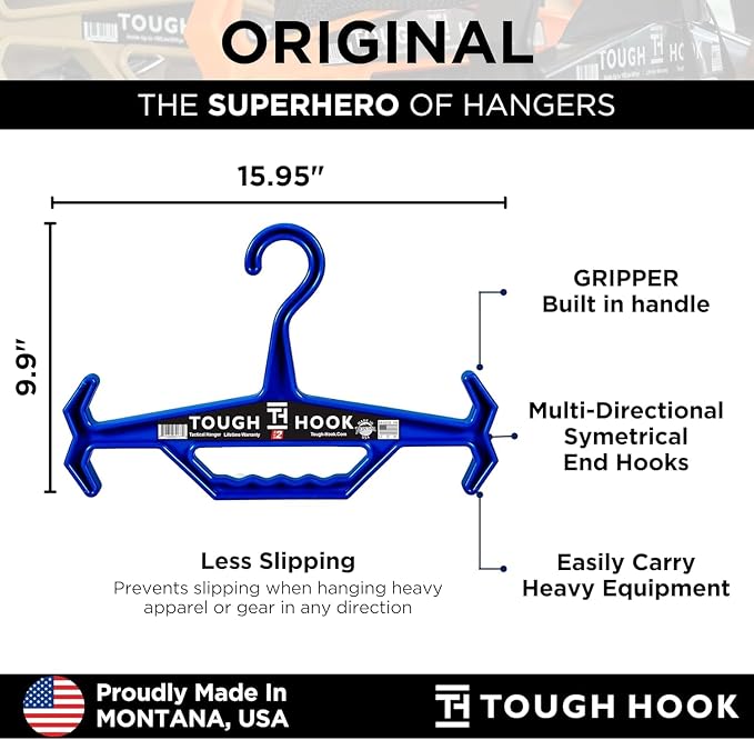 Tough Hook Original Multipurpose Heavy Duty Hanger, USA Made, Anti-Slip, 200 lb Capacity, Ideal for Tactical Gear, Body Armor, Scuba, Fitness Vests, 1 Black Plastic Piece - Image 5