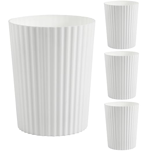 JiatuA Small Trash Can Plastic Wastebasket Round Garbage Container Bin for Bathroom, Kitchen, Bedroom, Home Office, College Dorm, White 4 Pack by JiatuA