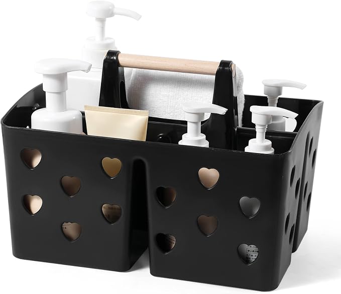 Anyoifax Portable Shower Caddy Plastic Shower Basket Organizer Divided Bathroom Caddy Storage Cleanning Caddy Tote with Handle for College, Dorm Room, Kitchen, Black by Anyoifax