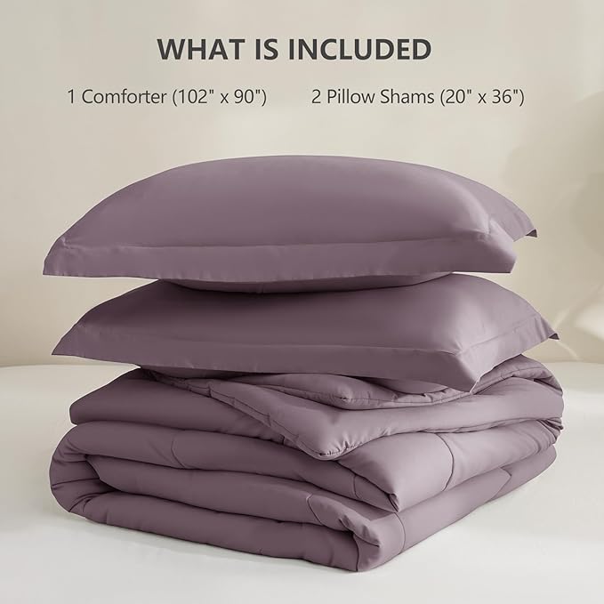 CozyLux King Size Comforter Set - Dusty Purple Comforter King Size, 3 Pieces Box Stitched Bed Set for All Seasons, Soft Lightweight Bedding Sets with 1 Down Alternative Comforter and 2 Pillow Shams