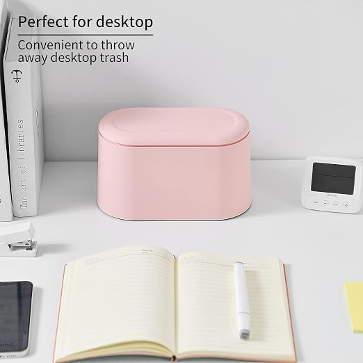 SUBEKYU 0.5 Gal Mini Countertop Trash Can with Lid for Desktop, Small Garbage Can for Office, Tiny Wastebasket,Pink - Image 5