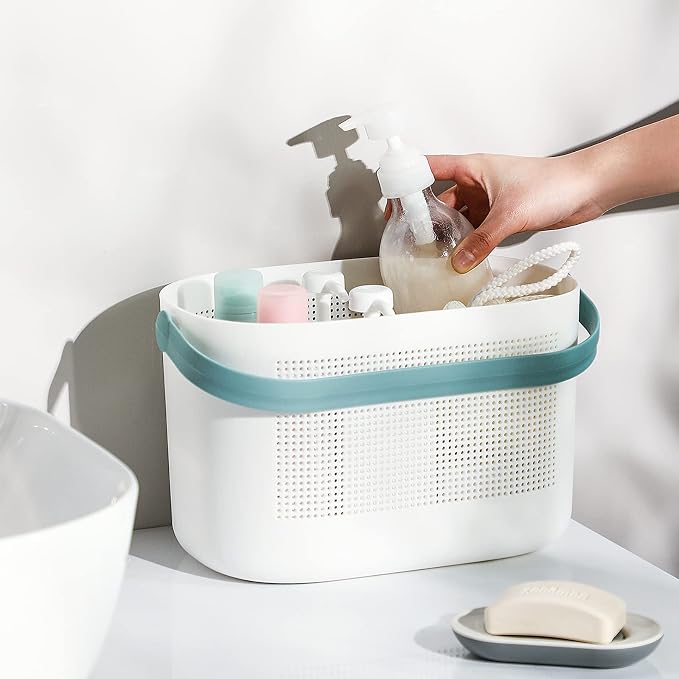 UUJOLY Plastic Storage Baskets with Handles, Shower Caddy Shelf Organizers Basket for Bathroom, Kitchen, Dorm Room, Green - Image 2
