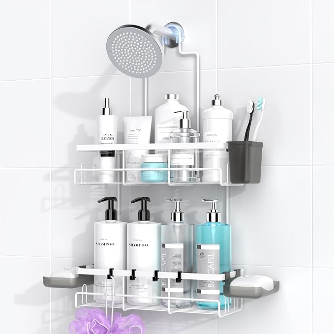 AKTECKE Shower Caddy Hanging Bathroom Organizer: Rustproof Shelf for Inside Shower - No Drilling Racks Over Showerhead - Bath Shelves for Shampoo Soap by AKTECKE