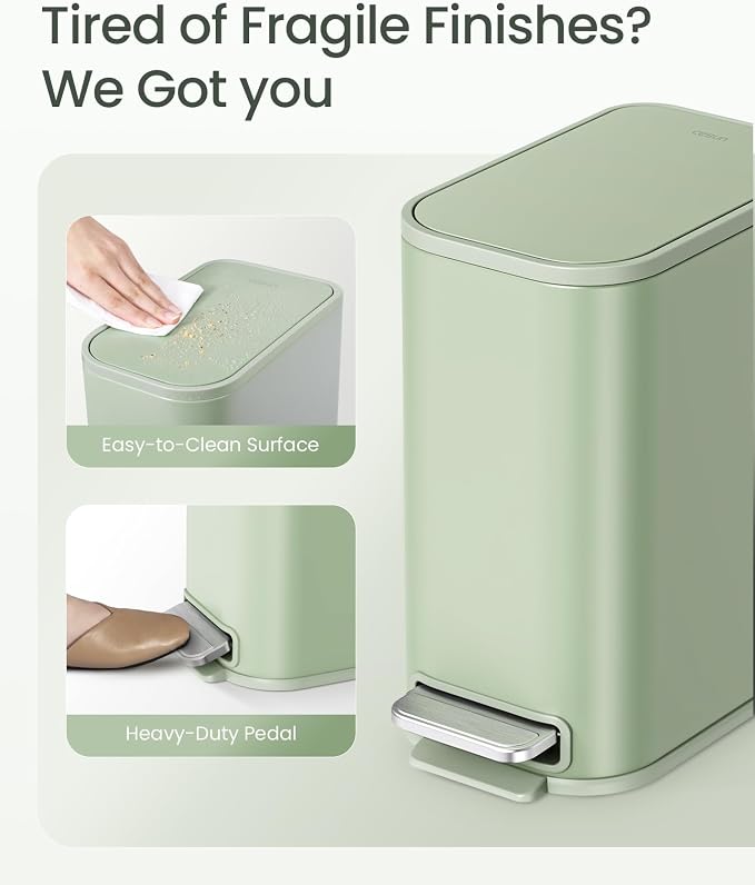 Cesun Small Bathroom Trash Can with Lid Soft Close, Step Pedal, 5 Liter / 1.3 Gallon Stainless Steel Garbage Can with Removable Inner Bucket, Waste Basket for Bathroom, Bedroom (Green) - Image 3