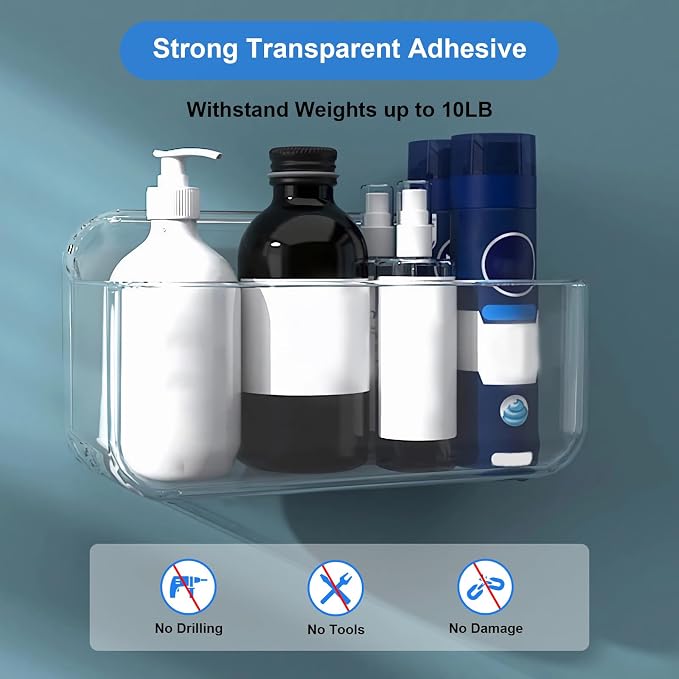 Diesisa 3pc Acrylic Wall Mount Organizer, Adhesive Clear Shower Caddies,Acrylic Soap Basket for wall,No Drilling Hang Walls,with Self Adhesive Tape, for Bathroom, Kitchen, Living Room - Image 4