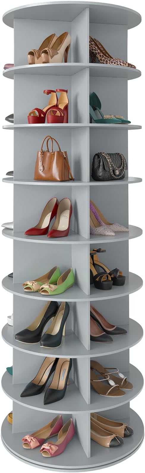 SpaceAid 8 Tier Rotating Shoe Rack Tower, Spinning Shoe Display Lazy Susan, Revolving 360 Shoe Rack Storage Round Carousel, Vertical Handbag Rotate Shoes Closet Organization (8-Tier Gray) by SpaceAid