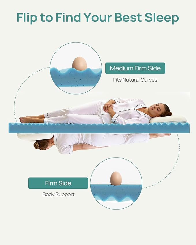 3 Inch Full Gel High Density Mattress Topper, Cooling Firm Bed Topper for Pressure Relief, Orthopedic Support Mattress Topper with Non-Slip Washable Cover, CertiPUR-US Certified