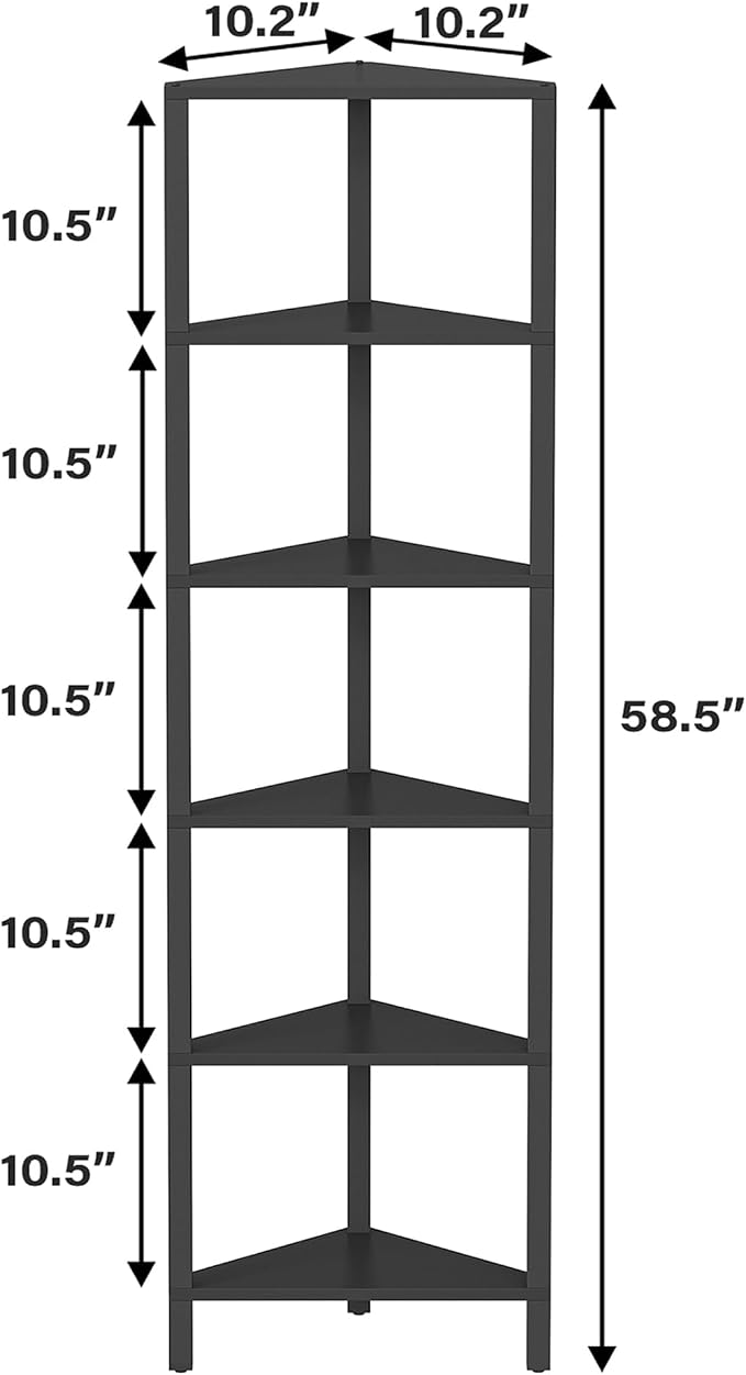 TUTOTAK Corner Shelf, 6-Tier Corner Bookshelf for Small Space, Narrow Display Corner Shelf Stand with Storage Rack, for Living Room, Bedroom, Black BS05BK006 - Image 2