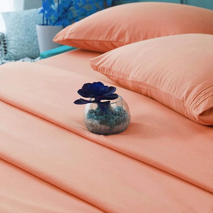 SONORO KATE Bed Sheet Set Super Soft Microfiber 1800 Thread Count Luxury Egyptian Sheets 16-Inch Deep Pocket，Wrinkle and Hypoallergenic-4 Piece (Coral, Queen)