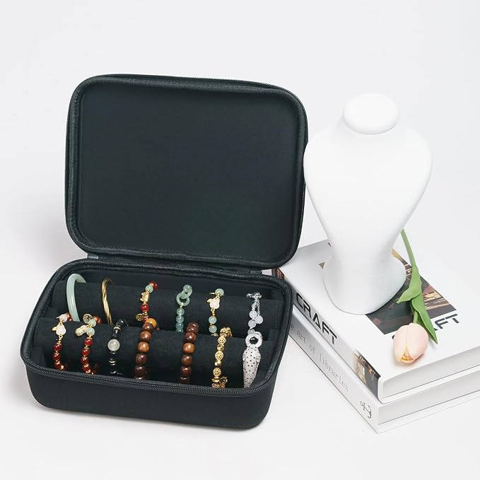 Portable Travel Jewelry Box Bracelet Display Holder with 2Rods for Watch Bangle Jewelry Organizer Storage Bag Women Men Black - Image 8
