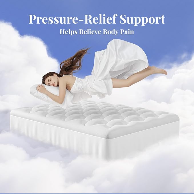 OhGeni Cooling 5 Inch Full Size Dual Layer Mattress Topper, 3 Inch Egg Crate Gel Memory Foam, 2 Inch Pillow Top Pad, Bedroom Essentials Mattresses Cover, Extra Comfortable Sleep and Back Pain Relief