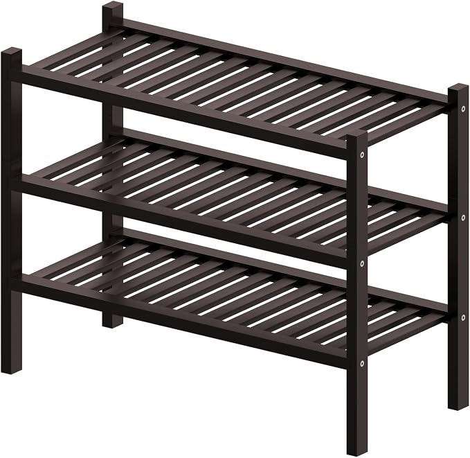 ROMGUAR CRAFT 3 Tier (Thick) Bamboo Shoe Rack for Closet Free Standing Wood Shoe Shelf for Entryway Small Space Stackable 27"x12"x21" (Black Brown) - Image 7