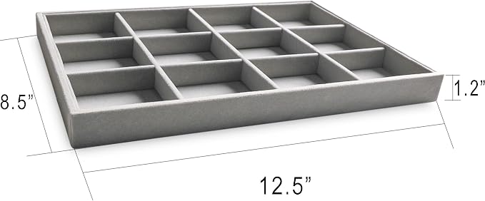 Frebeauty Stackable Velvet Jewelry Organizer Trays for Drawers Inserts Jewelry Storage Tray Display Case, Stud Earrings Bracelets Necklace Rings Trays for Women Girls(Set of 2)(Grey) - Image 2