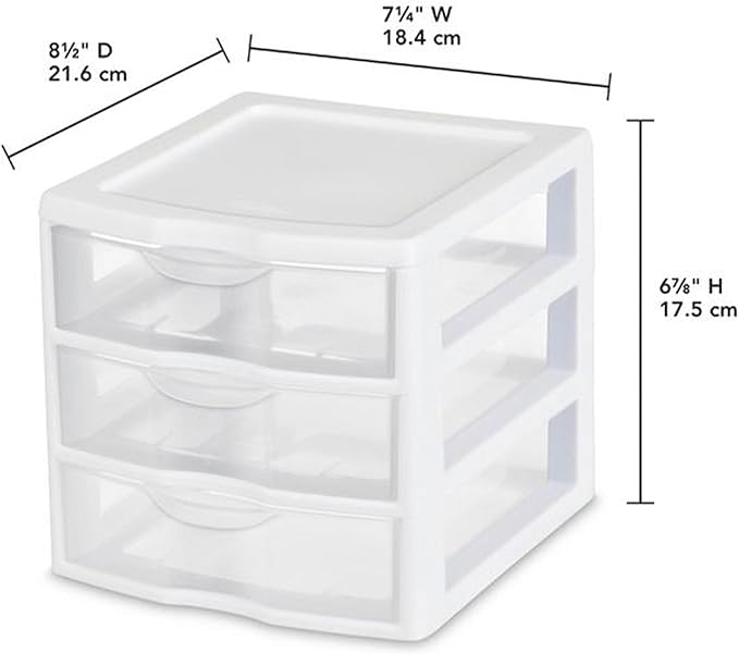 Sterilite 12-Pack Clearview 3-Drawer Cart, Small Plastic Storage Organizer Drawers, White - Organizing Drawer Containers for Bathroom, Closet, Kitchen, and Bedroom - Image 3