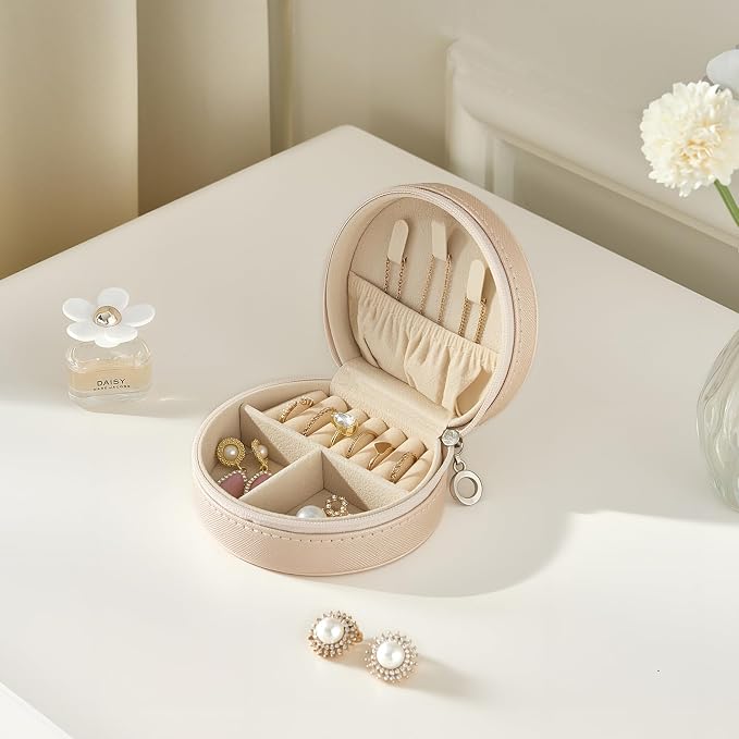 ProCase Travel Size Jewelry Box, Mini Portable Seashell-Shaped Jewelry Case, 2 Layer Organizer in PU Leather for Women -Champagne - Image 7