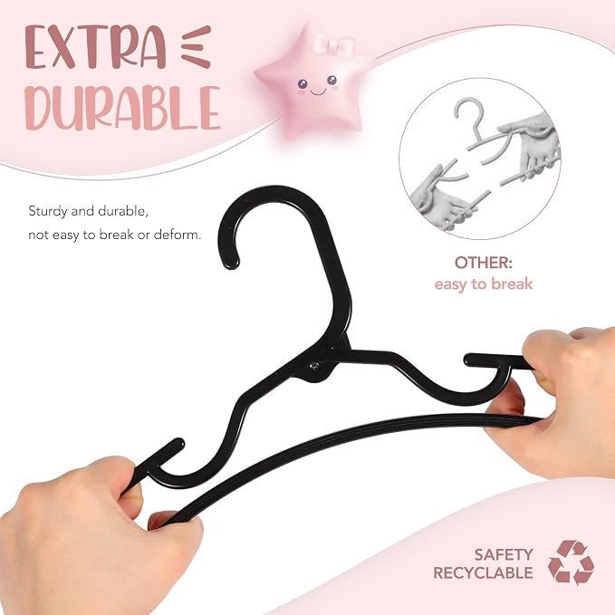 HOUSE DAY Plastic Baby Hangers for Closet 20 Pack, Durable Plastic Kids Hangers for Baby Clothes, Thin & Compact Childrens Hangers, Space Saving Black Baby Hanger, Small Hanger for Kids Clothes - Image 5