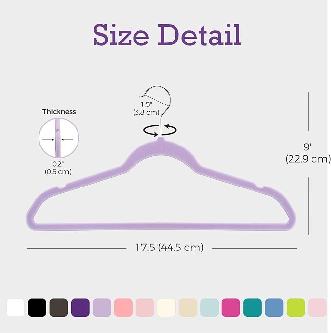 HOUSE DAY Lt-Purple Velvet Hangers 60 Pack, Non Slip Clothes Felt Hanger Heavy Duty for Coat, Premium Slim Space Saving Suit Hangers for Closet Organizer, 360° Rotating Silver Hook - Image 5