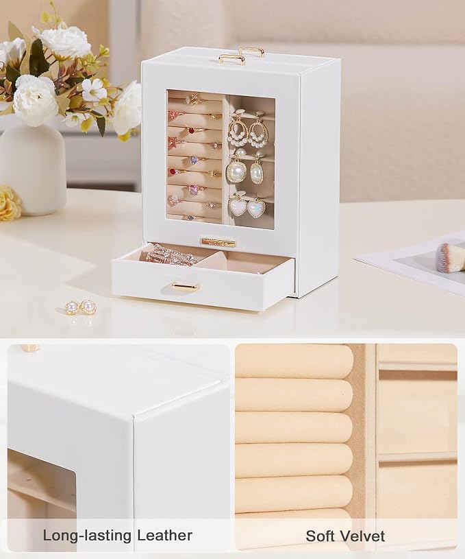 Mothers Day Gifts Homde Jewelry Organizer Girls Women Jewelry Box for Necklaces Rings Earrings Gift Bracelets Storage Case (White + Gold) - Image 6