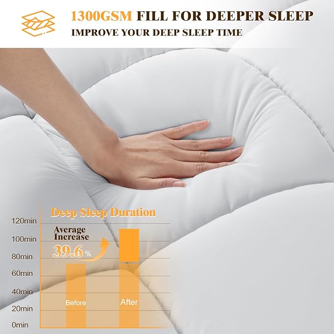 Mattress Pad King Size - 1000GSM 3D+7D Down Alternative Fill,Viscose Made from Bambu Cover,Cooling Extra Firm Pillow Top Mattress Pad for Back Pain with 6"-18" Deep Pocket (78"x80")