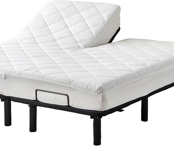 Kingnex Split Top California King Mattress Topper for Adjustable Bed Fluffy Matress Cover Quilted Fitted Mattress Pad with Deep Pocket 32-34 Split from Head