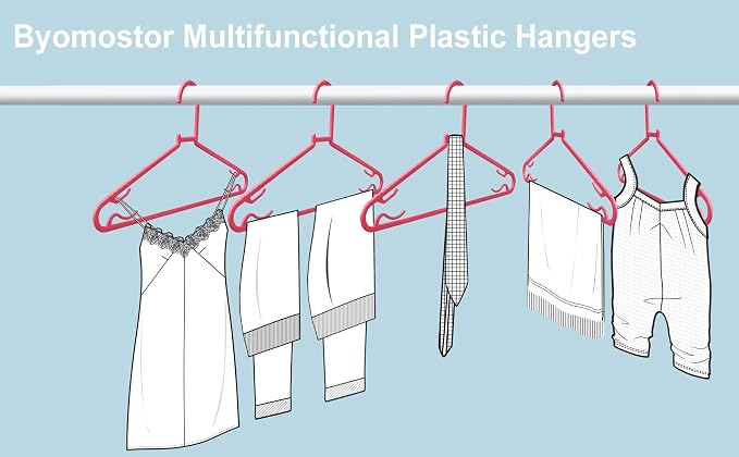 Byomostor Plastic Hangers 50 Pack, Light Weight Durable Clothes Hangers with Hooks Standard Size G-Shape&Non-Slip Coat Hangers for Everyday Use (Pink) - Image 5