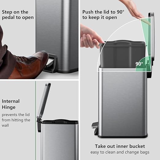 Slim Bathroom Trash Can with Lid Soft Close, 1.6 Gallon Stainless Steel Garbage Can with Removable Inner Bucket, Durable Step Pedal, Small Trash Bins for Toilet, Bedroom, Kitchen, Office - Image 4