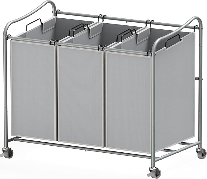Simple Houseware Heavy-Duty 3-Bag Laundry Sorter Cart, Silver by SimpleHouseware