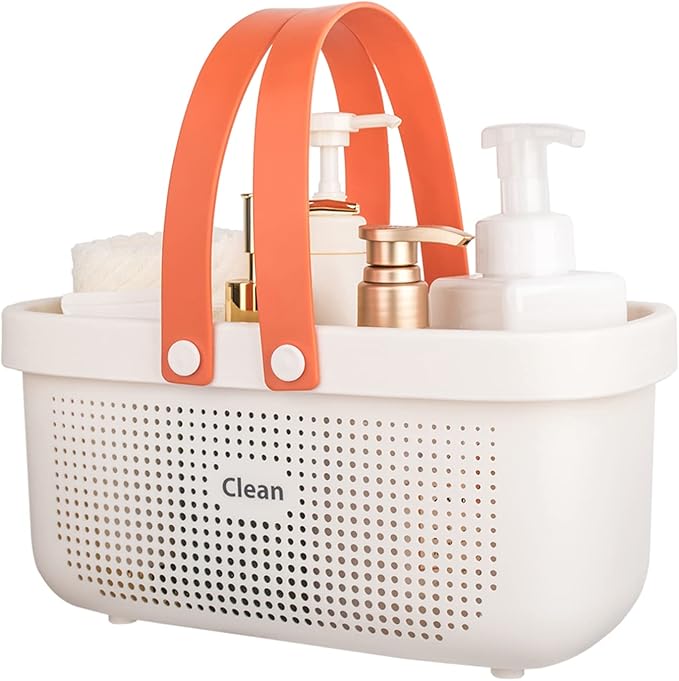 JiatuA Plastic Storage Basket with Handle Portable Shower Caddy Tote Organizer Basket Bin for Bathroom Kitchen Dorm Room Bedroom, White by JiatuA