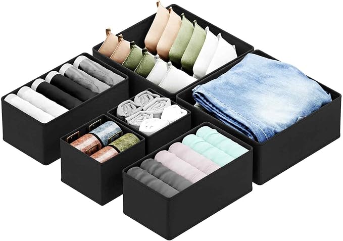 SpaceAid Drawer Organizer for Clothes, 6 Pack Dresser Drawer Organizer Bins, Closet Organizers and Storage Dividers for Clothing, Underwears, Socks (Black) by SpaceAid