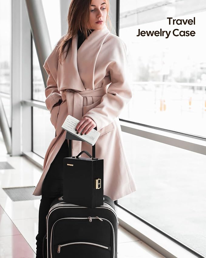 Enthralite Large Travel Jewelry Case: Portable Jewelry Box with Mirror - PU Leather Small Jewelry Organizer for Rings Earrings Necklaces Bracelets - Birthday Gift for Her - Jewelry Storage - Image 7
