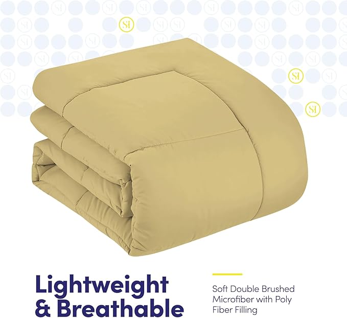 Sweet Home Collection 7 Piece Comforter Set Bag Solid Color All Season Soft Down Alternative Blanket & Luxurious Microfiber Bed Sheets, Camel, King