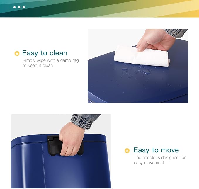 FDW | 13 Gallon Trash Can with Lid | Deep Blue | Fingerprint-Proof | Made of Brushed Stainless Steel | Soft-Close Step Pedal | Hands-Free Use | Easy to Clean | for Kitchen, Office, Bathroom - Image 6