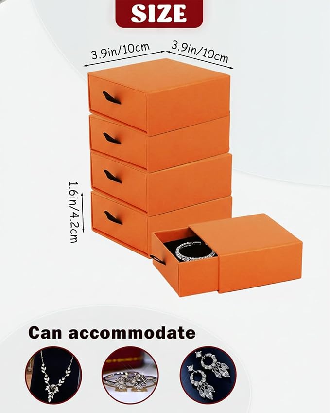 Jewelry Gift Box Velvet-Lined, 12 Pack Compact Drawer Style for Earrings & Rings, Necklace & Bracelet Organizer, Stackable Jewelry Display & Storage Box, Elegant Jewelry Storage (Orange) - Image 2