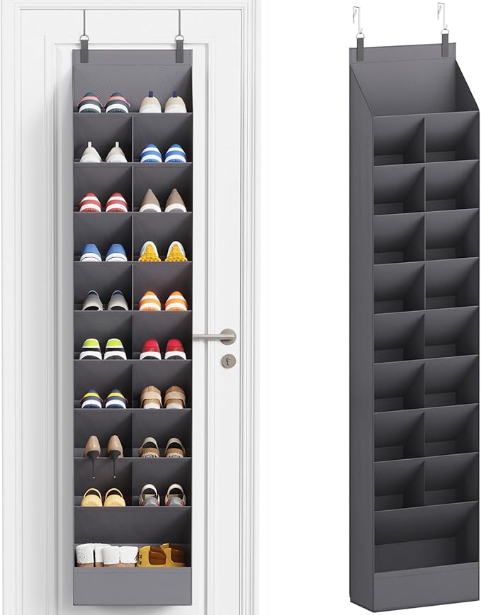Lifewit 10 Tier Over the Door Shoe Organizer with 19 Large Deep Pockets, Fabric Hanging Shoes Shelf for Closet, Dorm Storage, Fit Up to 20 Pair Shoe Rack Holder for Sneakers, Boots, Gray by Lifewit