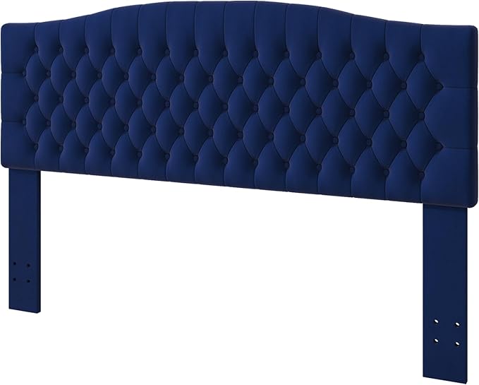 Befurtori King Headboard Only, Upholstered Headboard King Size for Adjustable Bed Velvet Tufted Wall Mounted Head Board with Solid Wood Legs, Navy Blue