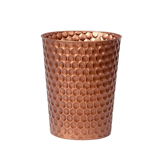 Venalys Small Metal Trash Can Wastebasket, Decorative Honeycomb Garbage Can Waste Basket, Modern Farmhouse Round Trash Bin for Bathroom, Bedroom, Kitchen and Office (Copper) by Venalys