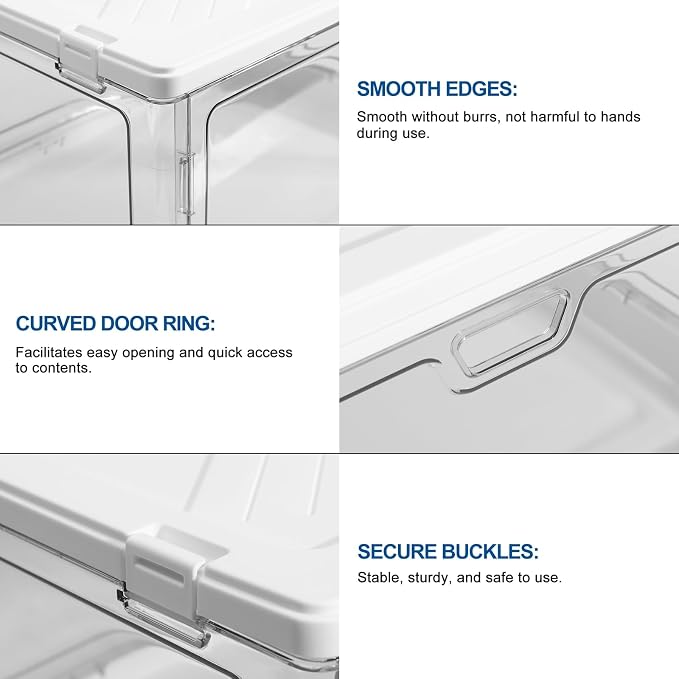 HYBRIDEAS 3-Pack Clear Stackable Storage Bins with Lids Magnetic Doors Open Front Foldable Folding Plastic Craft Containers Large Closet Organizers Box for Bedrooms Living Rooms Study Kids' Toys 24 QT - Image 3