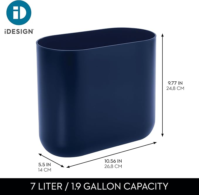 iDesign Small Slim Plastic Bathroom Trash Can, Garbage Can for Bedroom, Office, Desk, Dorm, 2-Pack, Navy Blue - Image 4