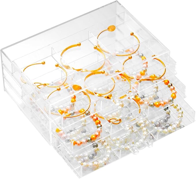 SPAKOWN Earring Organizer, Acrylic Earring Box Large 18 Compartments Jewelry Holder Organizer with 3 Drawers Stackable Earring Bracelet Storage Case Jewelry Boxes for Women (Clear) by SPAKOWN