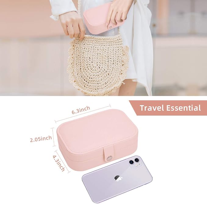CASEGRACE Jewelry Box For Women Travel Jewelry Organizer Double Layer for Necklace Earring Rings Jewelry Holder Case - Image 2