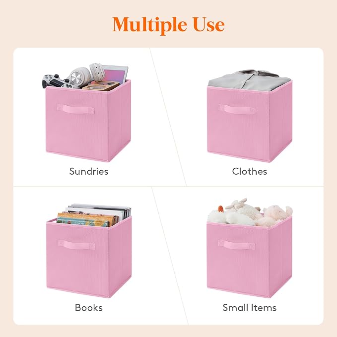 Lifewit Storage Cubes, Foldable Decorative Fabric Storage Baskets for Organizing Home Organizers with Handles for Shelves, Closet, 11 Inch Bins, 18L Pink, 6 Packs - Image 5