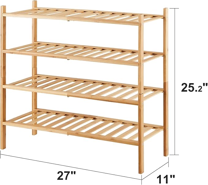 viewcare 4-Tier Bamboo Shoe Rack for Entryway, Stackable | Foldable | Natural, Shoe Organizer for Hallway Closet, Free Standing Shoe Racks for Indoor Outdoor - Image 3