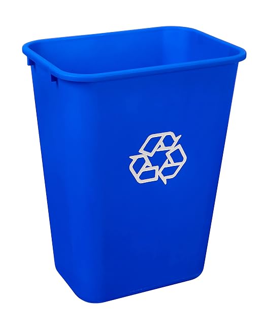 Amazon Basics Rectangular Commercial Office Wastebasket, Easy to Clean, Lightweight, 10 Gallon, Blue, Recycle Logo - Image 2