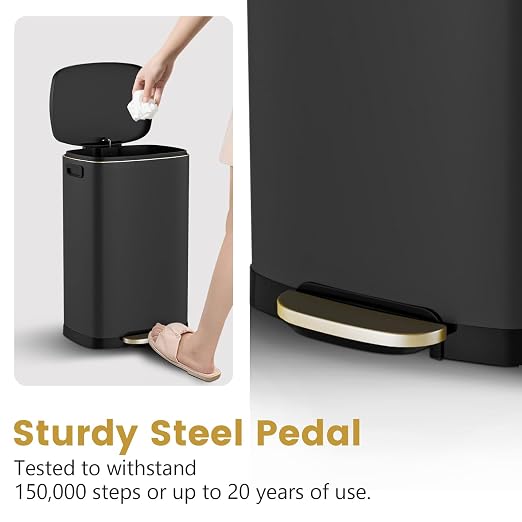 ELPHECO Kitchen Trash Can with Lid Soft Close, 13 Gallon / 50L Stainless Steel Pedal Garbage Can, Heavy-Duty Fingerprint Proof Step Wastebasket with 20 Bags, Removable Bucket, Home Office, Matte Black - Image 4