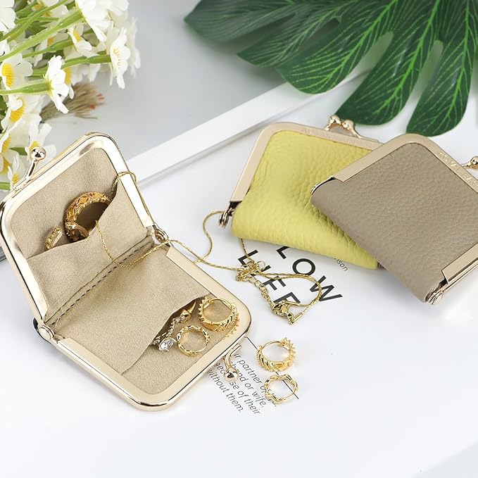 Royal Bagger Genuine Cow Leather Ultra-Slim Mini Jewelry Box, Ring & Necklace Storage, Slim Coin Purse with Kiss Lock for Women 3120 (Light Purple) - Image 2