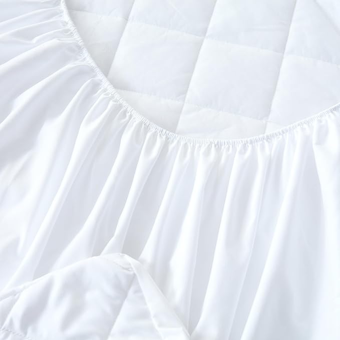 White Fitted Mattress Pad King Size Bed Protector-Stretches up to 16 Inches Deep Hypoallergenic Ultimate Protection and Comfort Easy to Clean Fits Snugly Durable and Long-Lasting