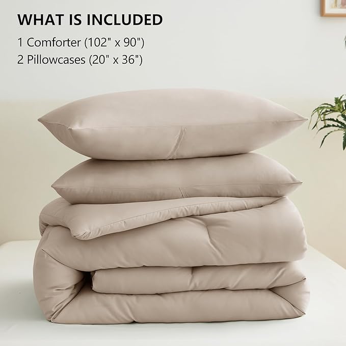 CozyLux King Size Comforter Set Wheat, 3 Pieces Solid Comforters King Size Breathable Quilted Bedding Sets, Luxury Soft Lightweight Bed Set with Down Alternative Comforter and 2 Pillowcases All Season