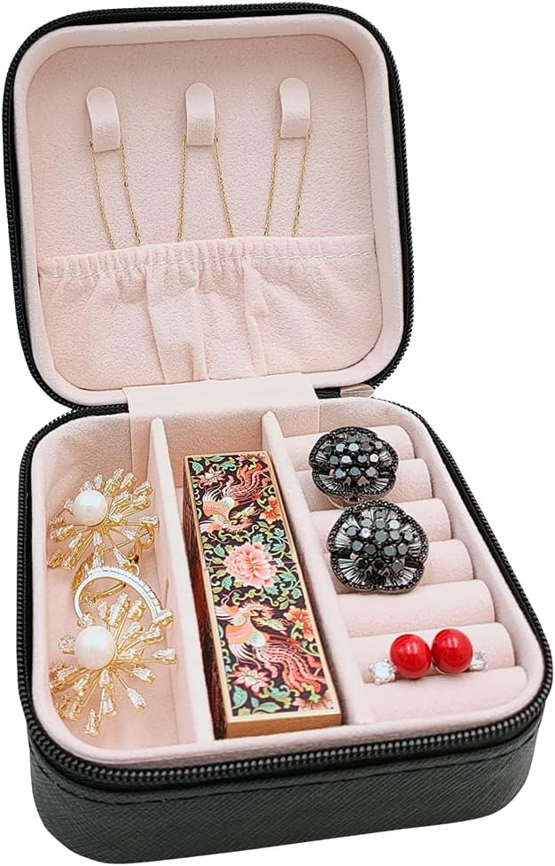 TRODANCE Mini Jewelry Travel Case, Small Portable Jewellry Organizer Box Portable Display Storage Box for Rings Earrings Necklaces, Gifts for Girl, Women, Wedding, Birthday, Mom, Mother's Day (Black) - Image 5
